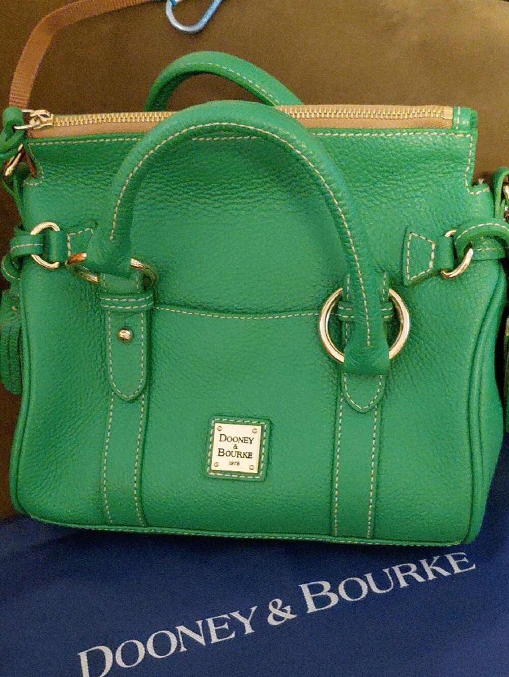 Dooney & Bourke Teal Pebbled Leather Satchel with Tassels Kelly Green. Like New. - Picture 6 of 10
